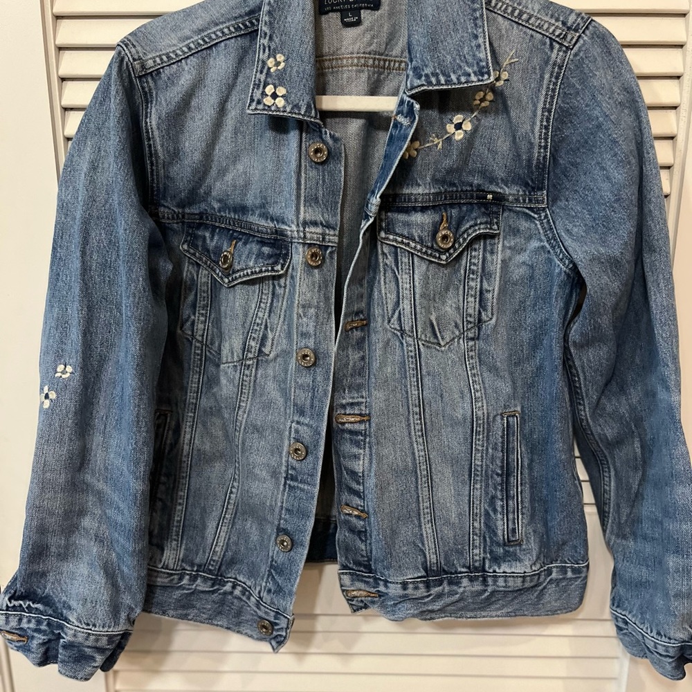 Lucky Brand Jean jacket with flower stitchings